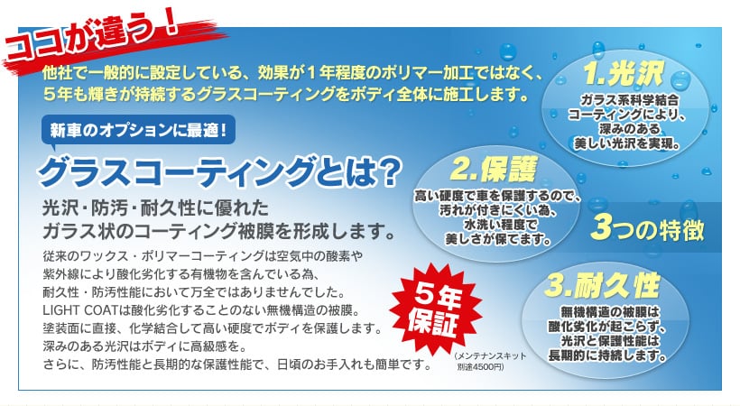 光沢・防汚・耐久性に優れたガラス状のコーティング被膜を形成します。