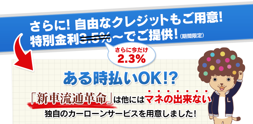 さらに!自由なクレジットもご用意!特別金利3.5%~でご提供!(期間限定)