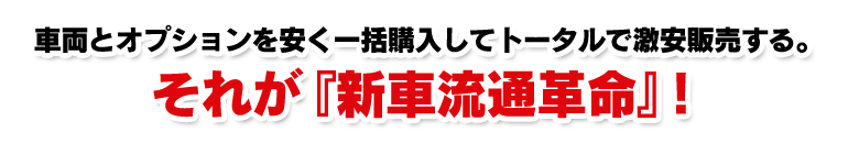 車両とオプションを安く一括購入してトータルで激安販売する。それが『新車流通革命』！
