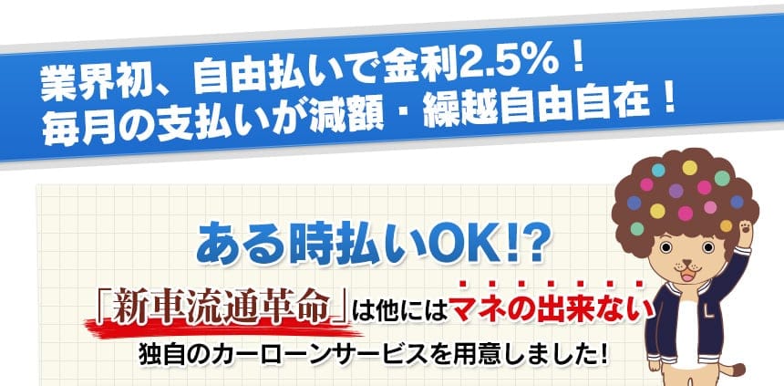 業界初、自由払いで金利2.5％！毎月の支払いが減額・繰越自由自在！