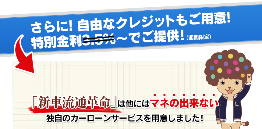 さらに！自由なクレジットもご用意！特別金利3.5％～でご提供！（期間限定）