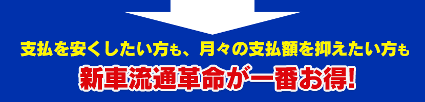 支払を安くしたい方も、月々の支払額を抑えたい方も新車流通革命が一番お得!